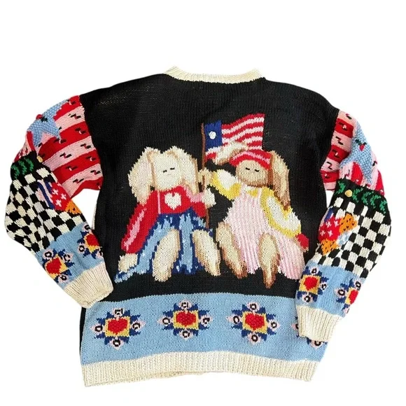 The Eagle’s Eye Colorful Patchwork Vintage 90s Hand Knit Cardigan - Picture 8 of 11